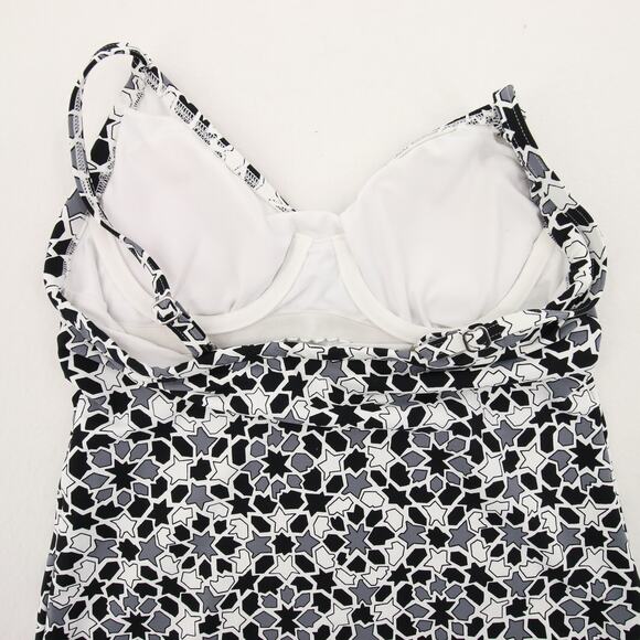 Lands End Tankini Top Black White Geometric Print Ruched Bow Tie V Neck Size 2 - Picture 8 of 9